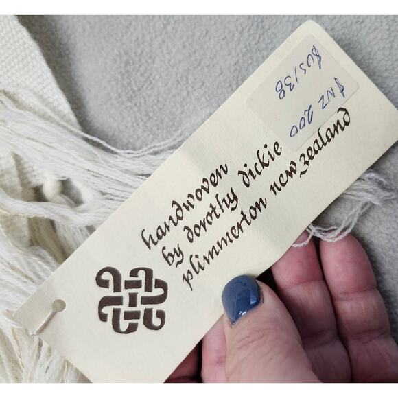 Dorothy Dickie Zealand Hand Spun Silk Merino Wrap Scarf Cream Strip Tassle - Picture 2 of 5